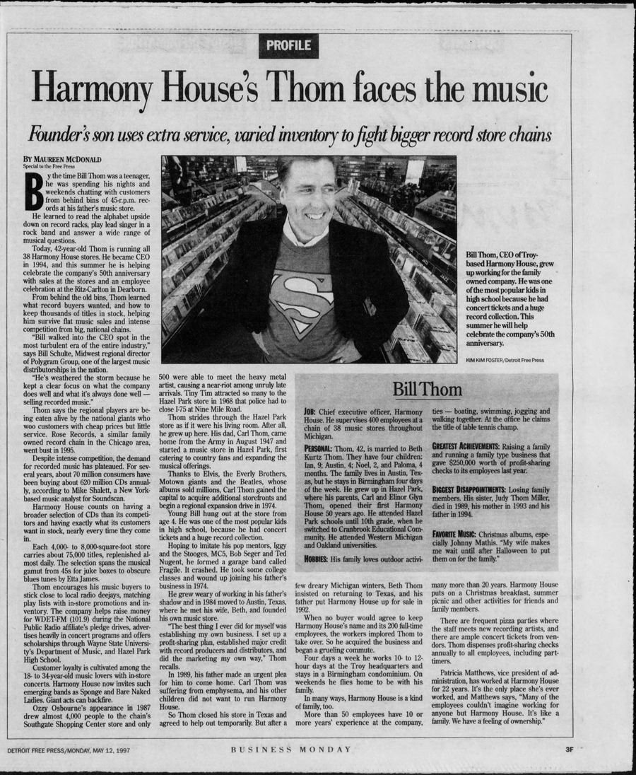 Harmony House Records and Tapes - Detroit Free Press Mon May 12 1997 (newer photo)